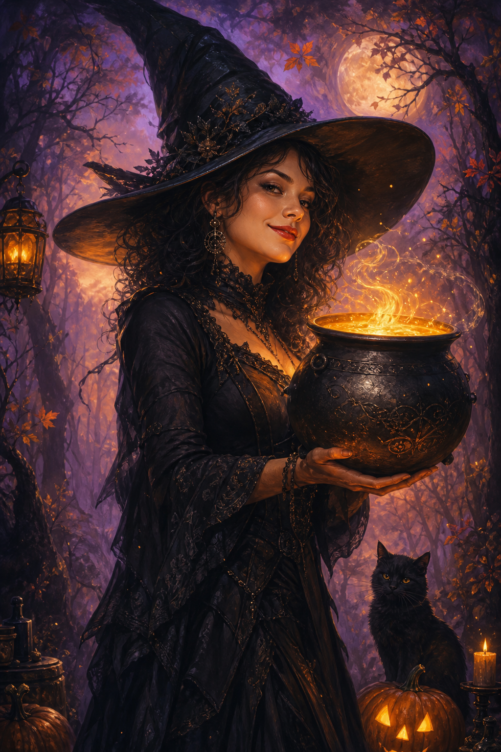 Custom Halloween Single Woman Portrait — Whimsical Witch Canvas from Photo