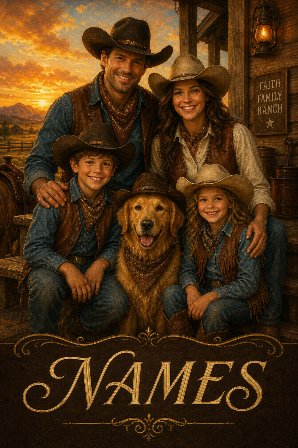 Custom Cowboy Family Portrait — Festive Western AI Art from Photo