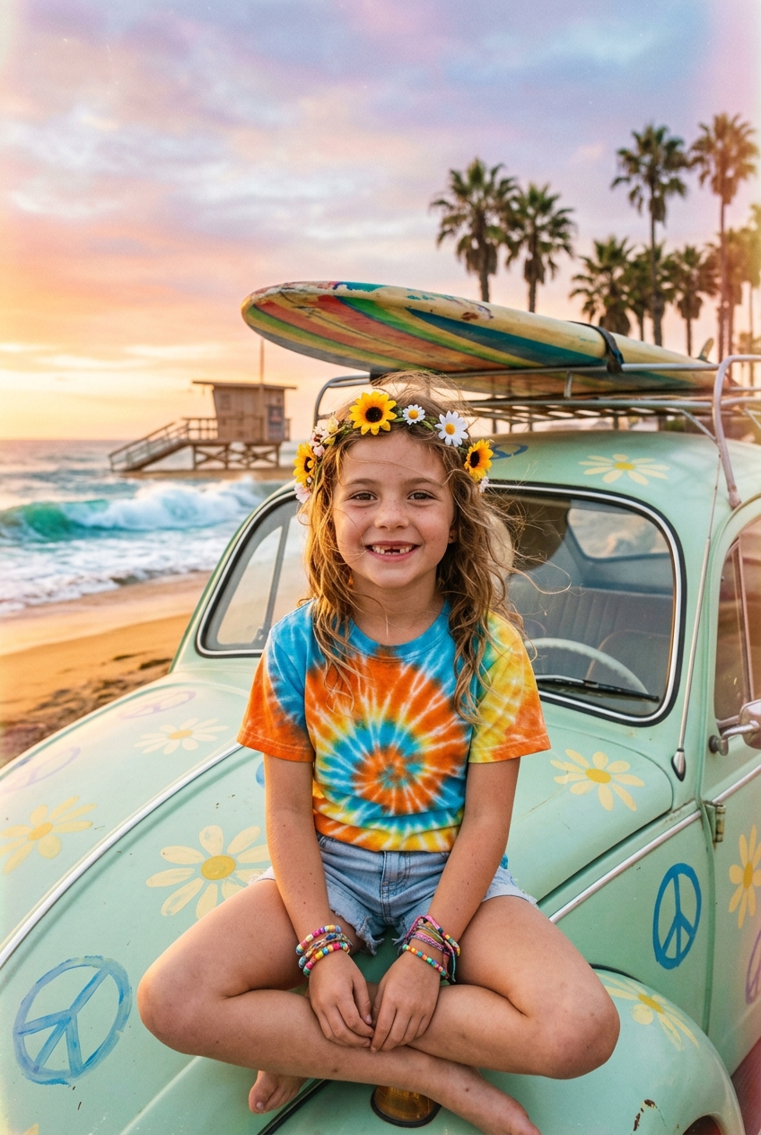 Vintage VW Beetle Road Trip Custom Portrait - Meaningful Gifts Not Expensive: Thoughtful Ideas Under $50 - PortraitGift