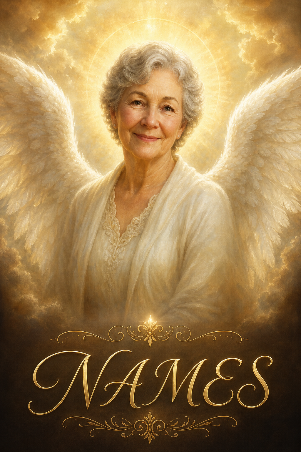 Custom Memorial Single Woman Portrait — Angel Wings from Photo