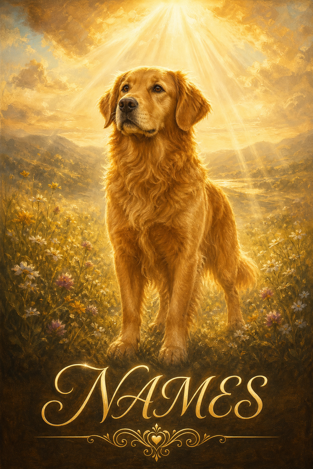 Custom Memorial Pet-Dog Portrait — Serene Golden Retriever from Photo