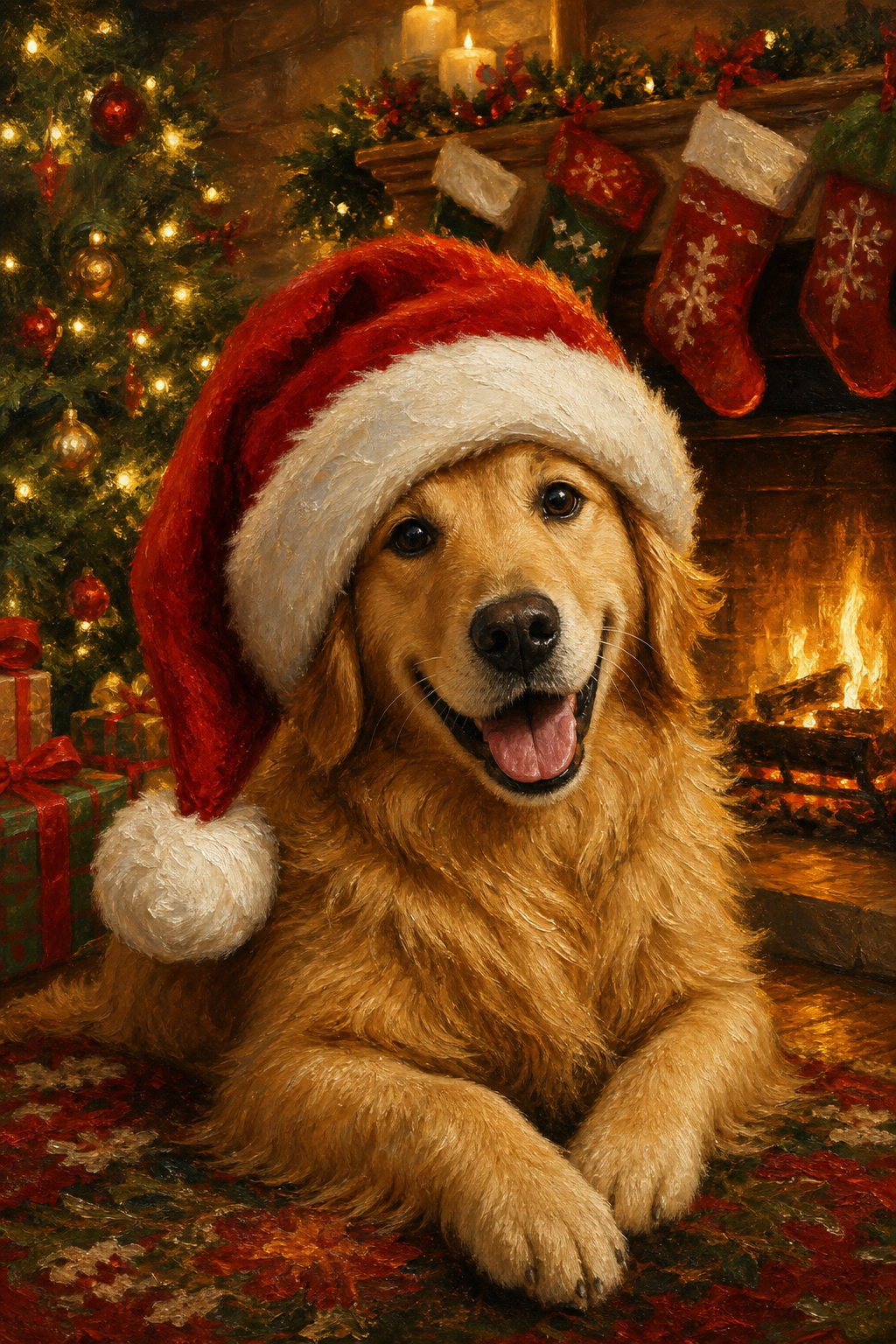 Custom Christmas Pet Portrait — Golden Retriever Santa Canvas from Photo