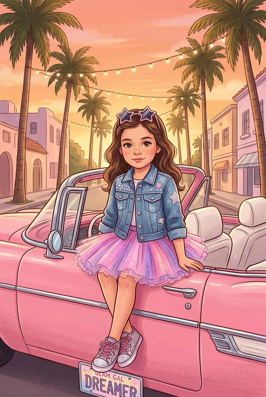 Pink Convertible Dream Custom Portrait - Best Personalized Portrait Gift - Unique Custom Portrait Ideas - PortraitGift