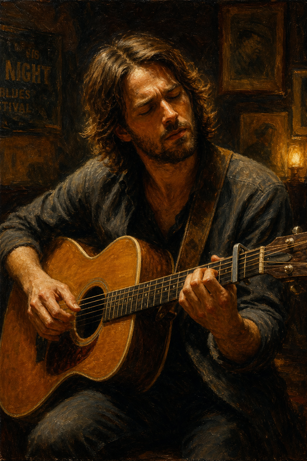 Custom Hobby Single Man Portrait — Serene Musician Canvas for Woman