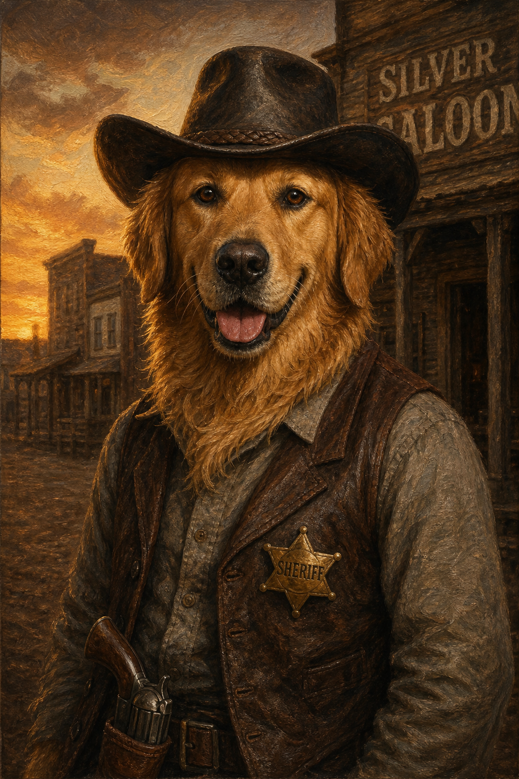 Custom Cowboy Dog Portrait — Whimsical Western Canvas from Photo