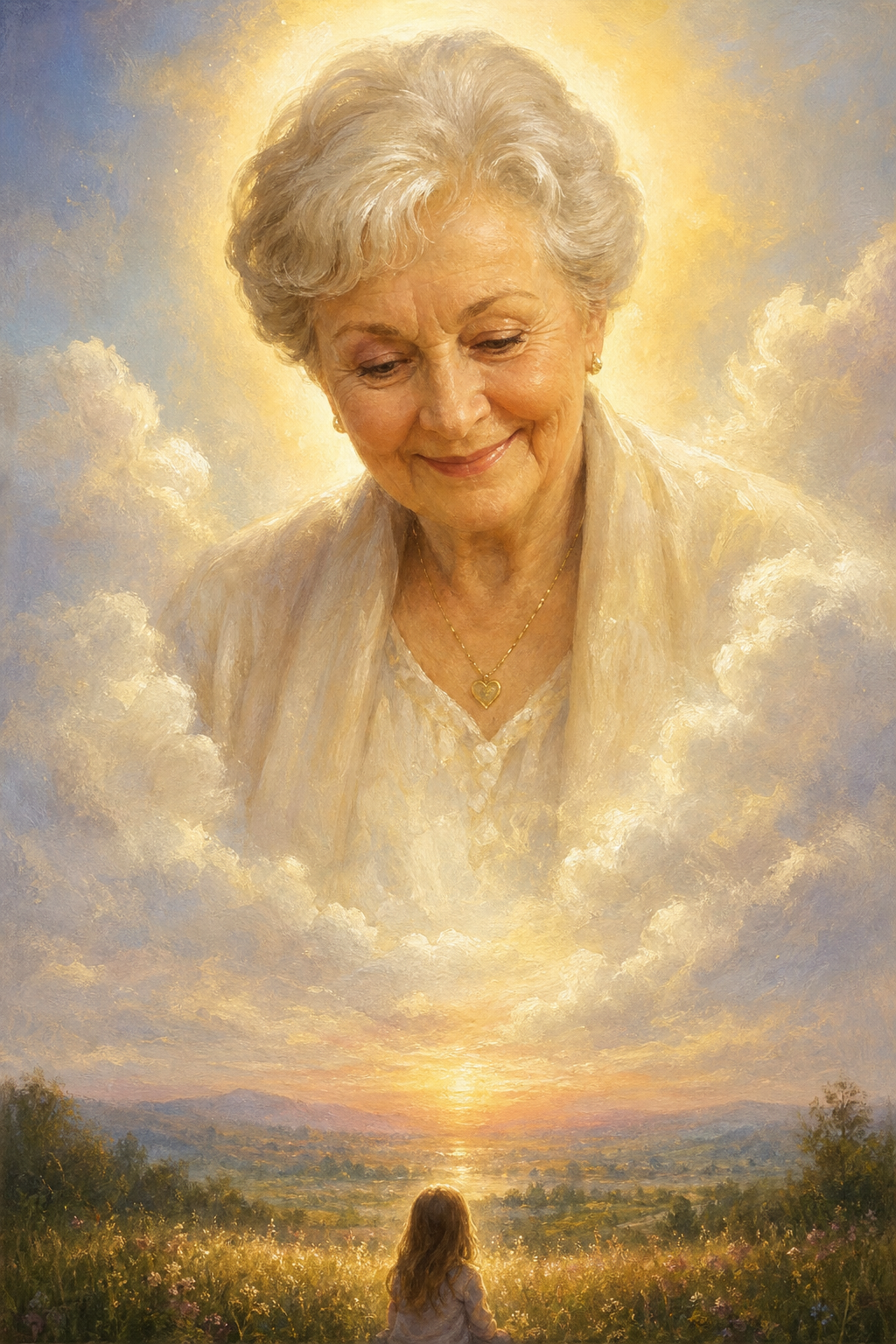 Custom Memorial Mother-Child Portrait — Watching Over Us from Photo