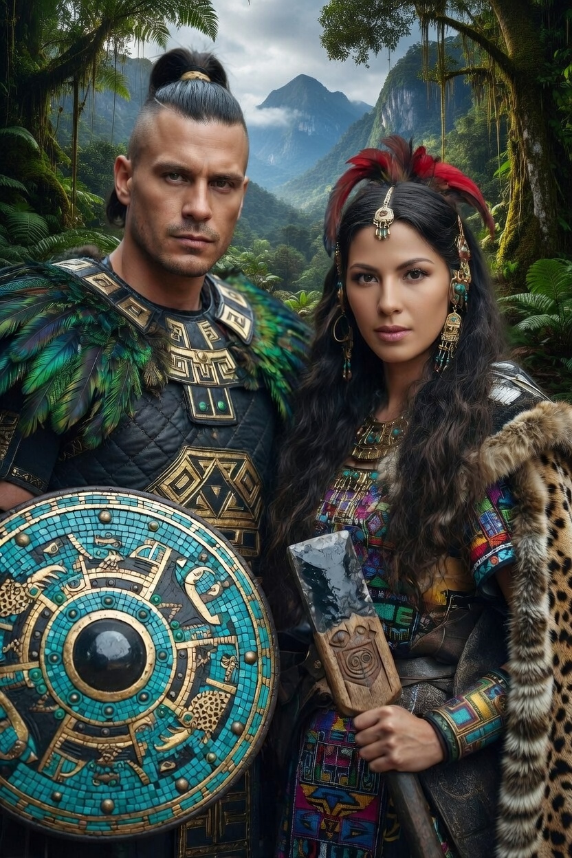 Aztec-Inspired Couple Custom Portrait from Photo | Personalized Couples Gift - Gift Ideas for Boyfriend 2026 — Personalized & Unique - PortraitGift
