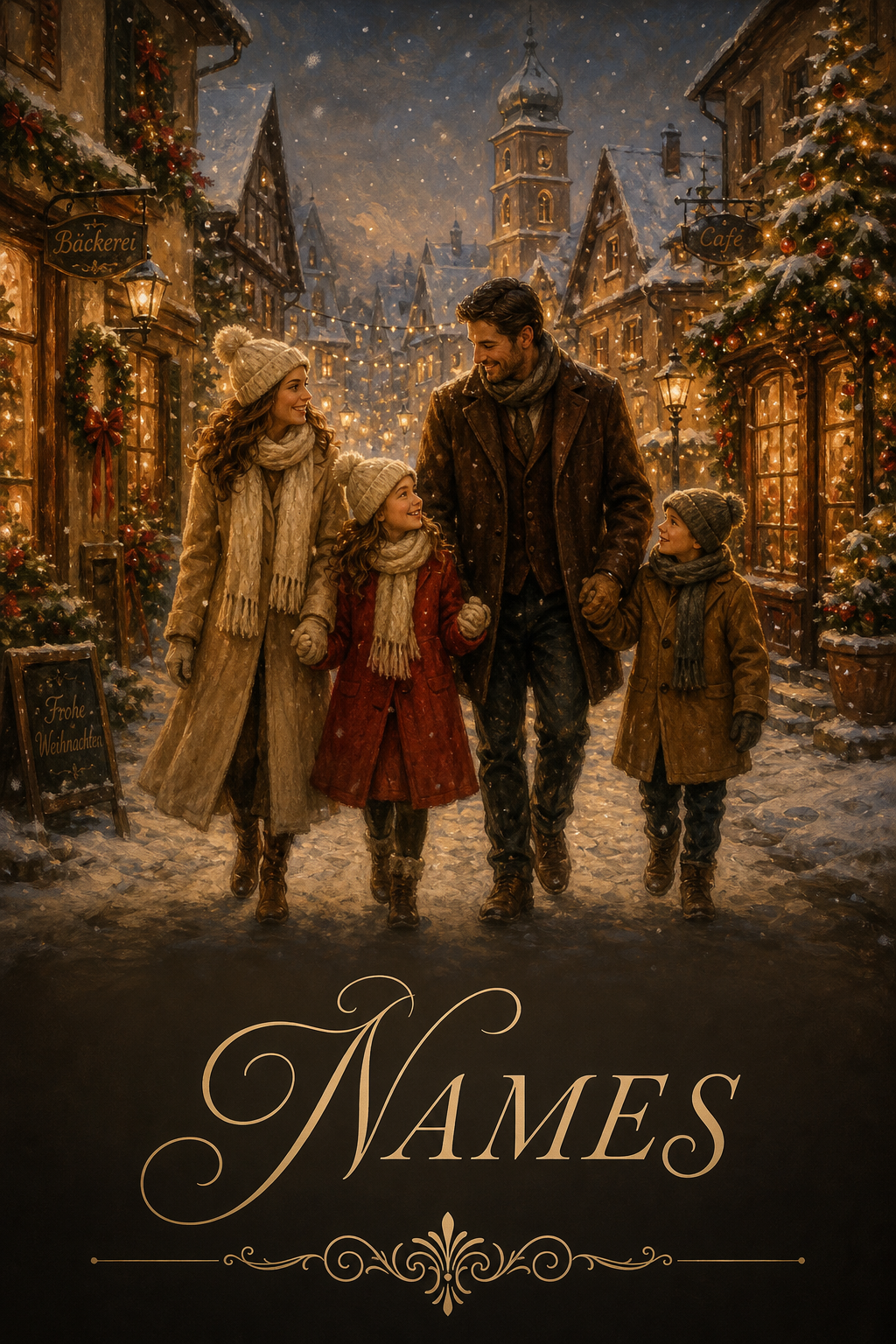 Custom Christmas Family Portrait — Festive Village Scene from Photo
