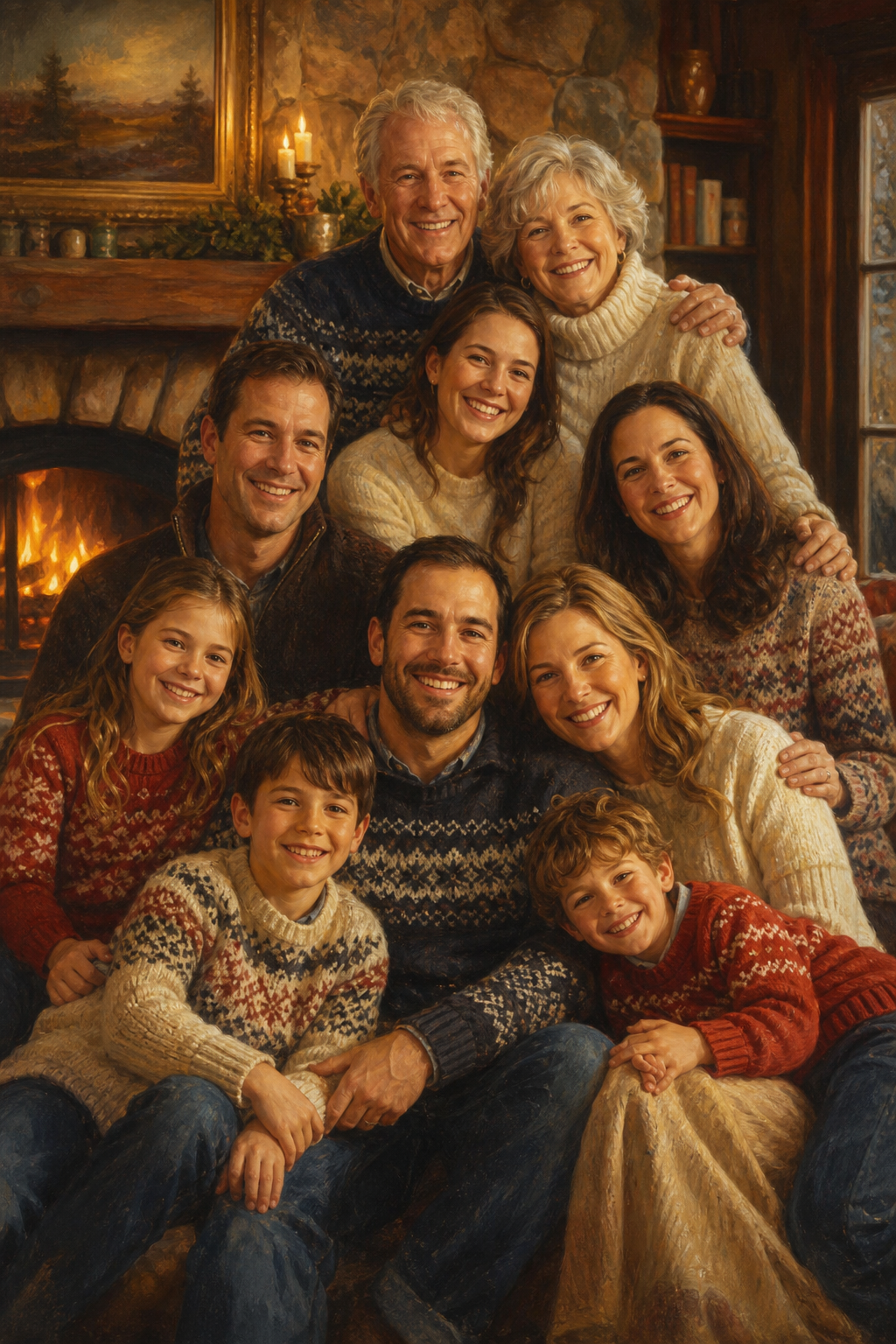 Family Portrait with Deceased Loved One — Warm Rustic Gathering Canvas