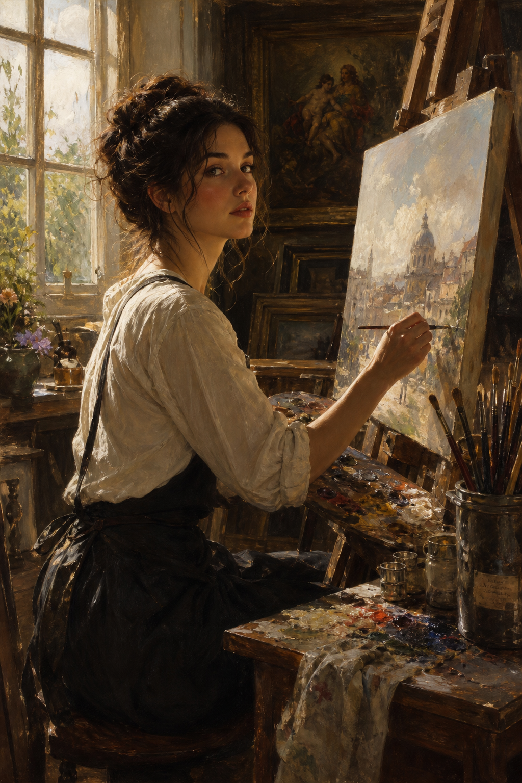 Custom Hobby Single Woman Portrait — Serene Artist Canvas from Photo