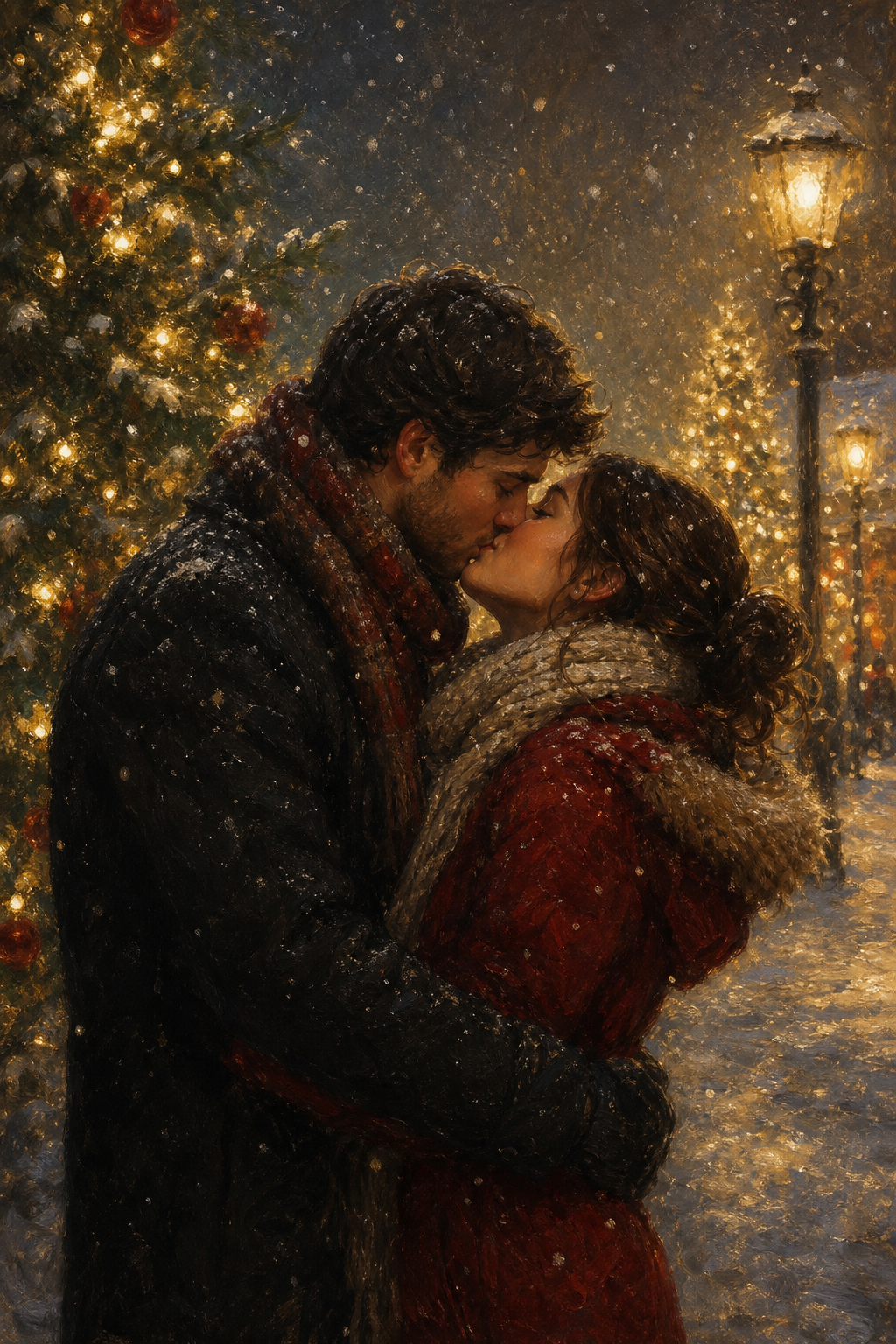 Custom Christmas Couple Portrait — Romantic Snow Scene from Photo