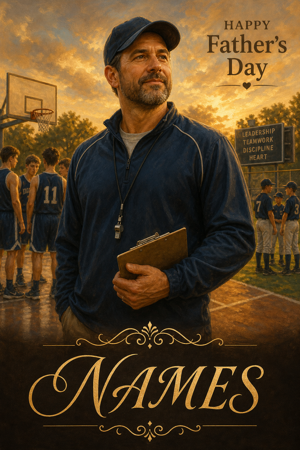 Custom Athlete Single-Man Portrait — Heroic Coach Dad from Photo
