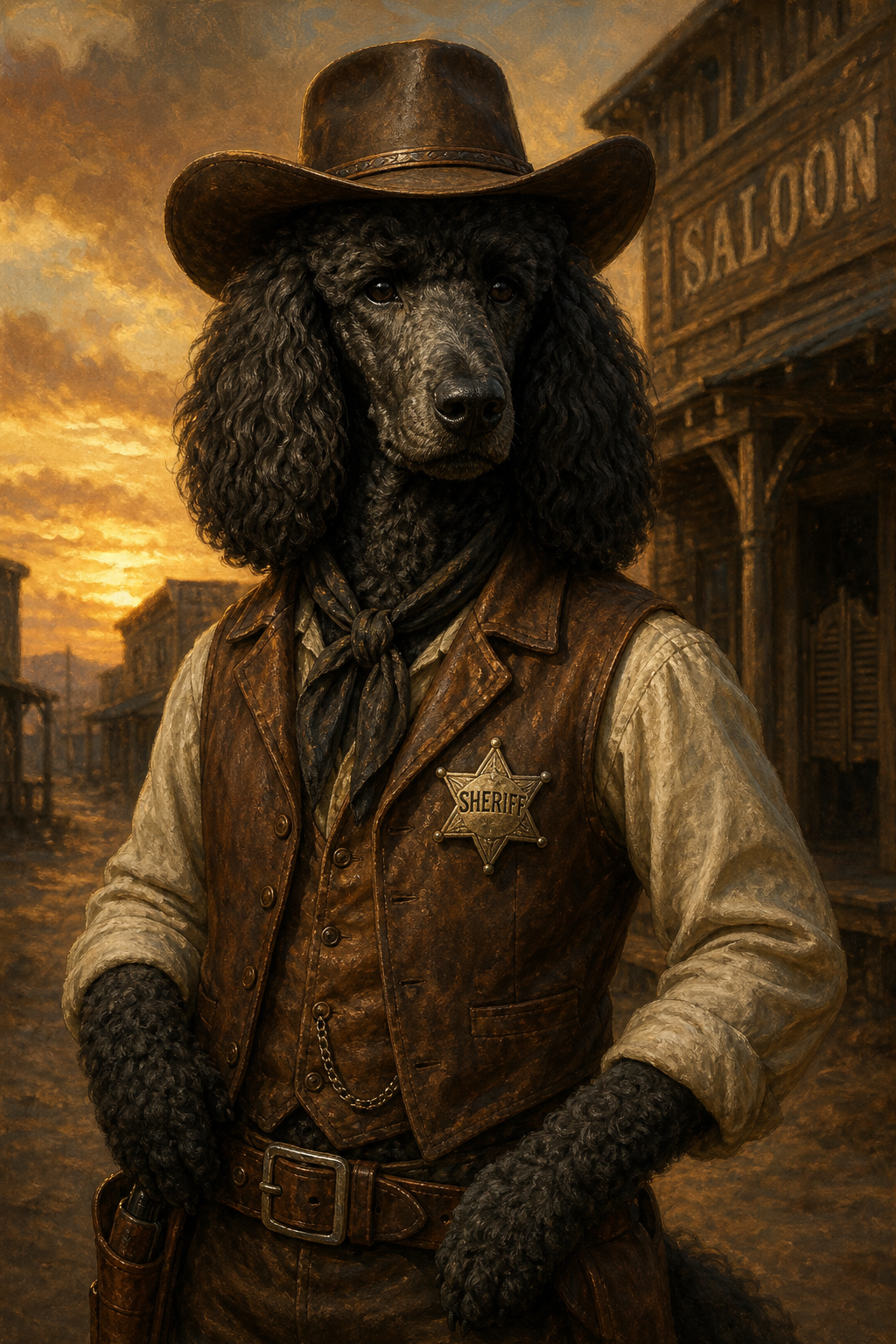 Custom Cowboy Dog Portrait — Heroic Western Canvas from Photo