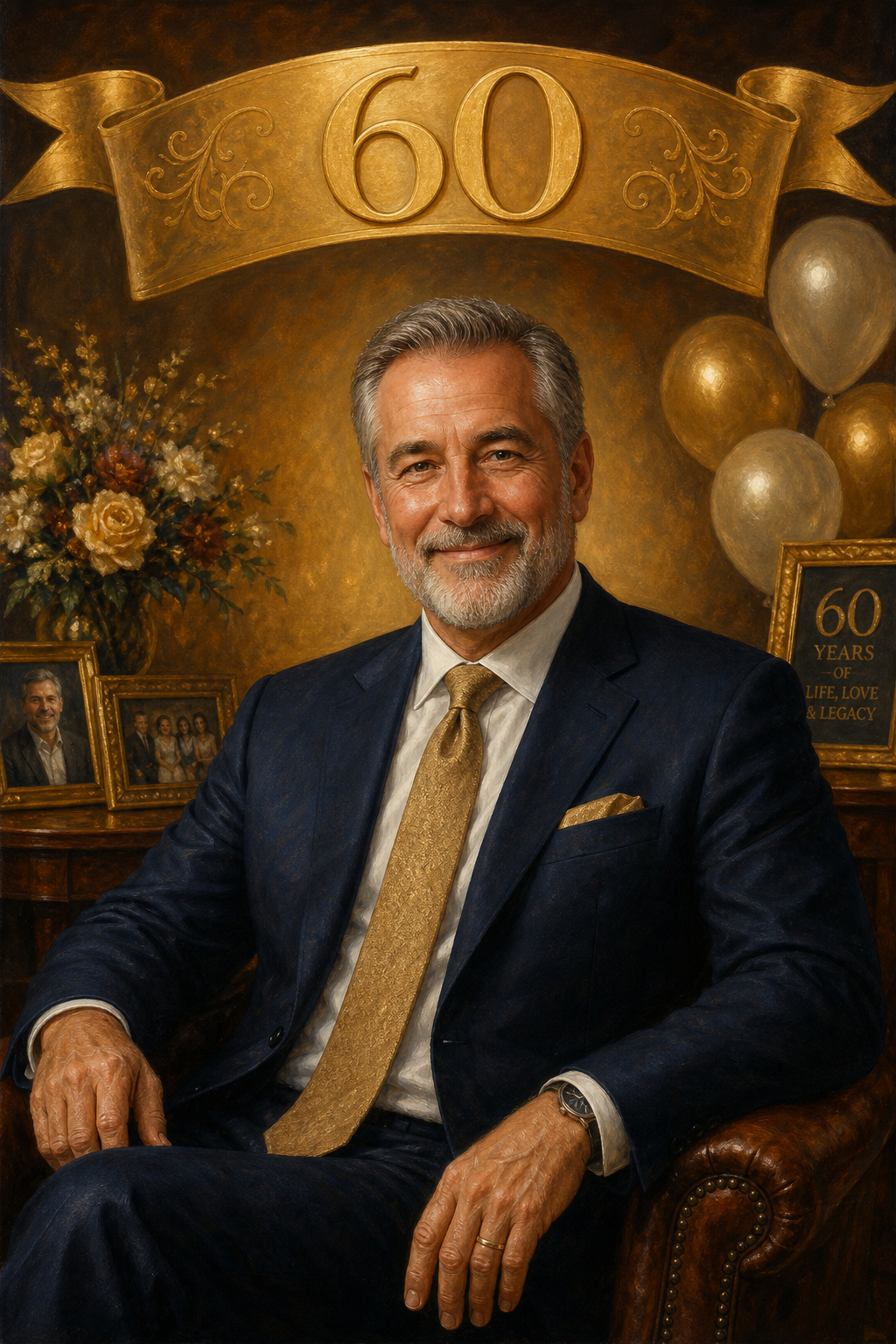 Custom Birthday Single-Man Portrait — Regal 60th Milestone from Photo