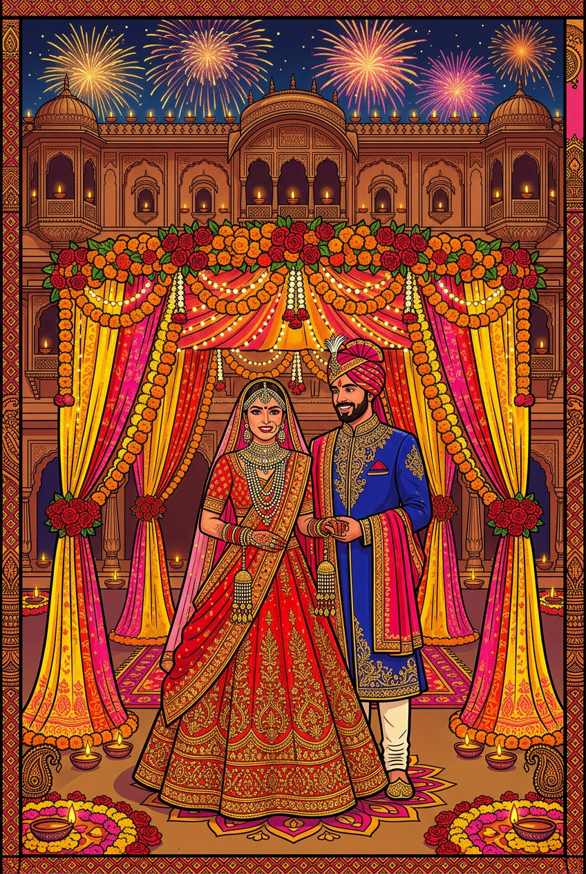 Bollywood Royal Wedding Portrait - Sentimental Gifts That Last Forever: Meaningful & Personalized Ideas - PortraitGift