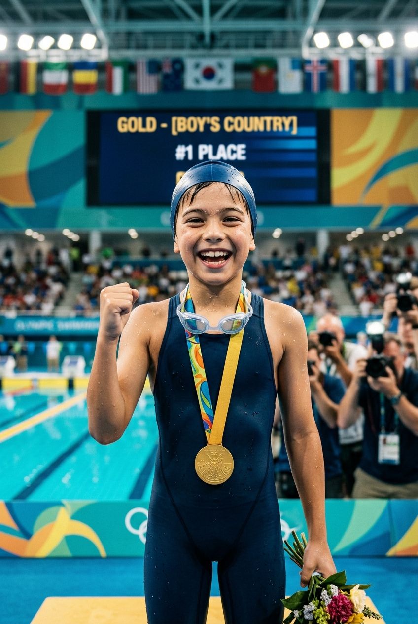 Swimming Champion Kids Portrait - Best Personalized Portrait Gift – Unique Custom Portrait Ideas - PortraitGift