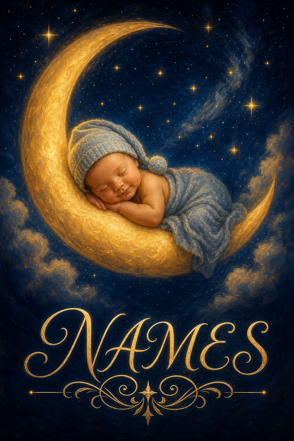 Custom Baby Mother-Child Portrait — Serene Night Sky from Photo