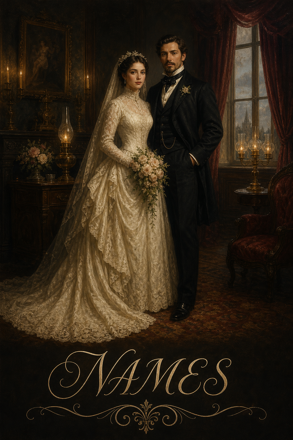 Custom Victorian Couple Portrait — Romantic Wedding Canvas from Photo