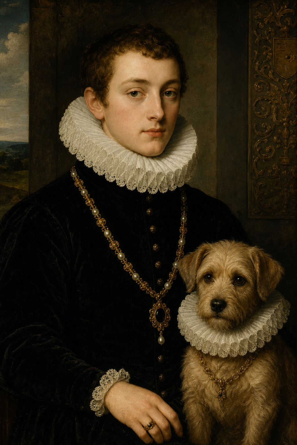Custom Renaissance Single Man & Pet Portrait — Regal AI Art from Photo