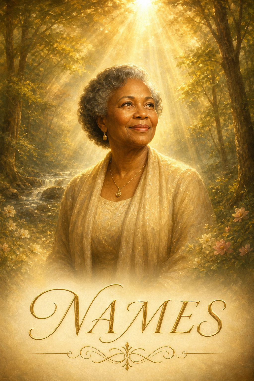 Custom Memorial Single Woman Portrait — Serene Forest Angel from Photo